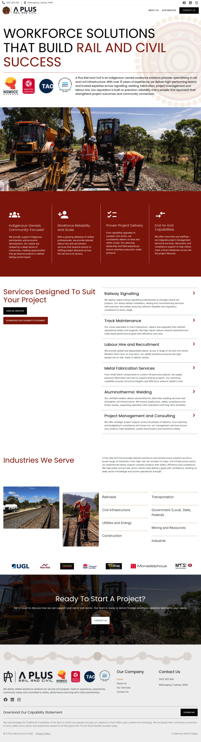 A Plus Rail and Civil homepage screenshot