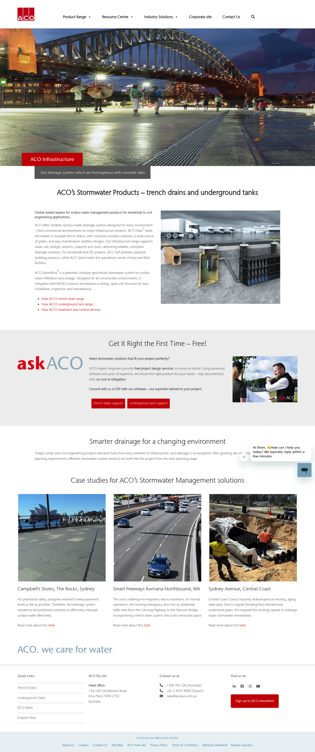 ACO Australia homepage screenshot