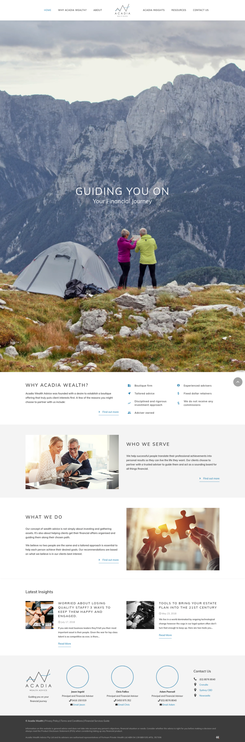 Acadia Wealth Advice homepage screenshot