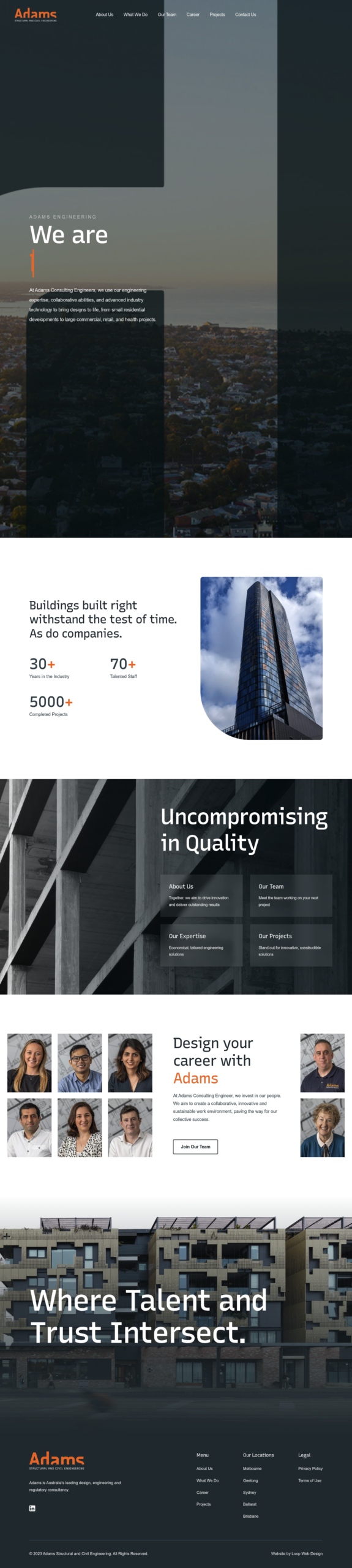 Adams Consulting Engineers Pty Ltd homepage screenshot