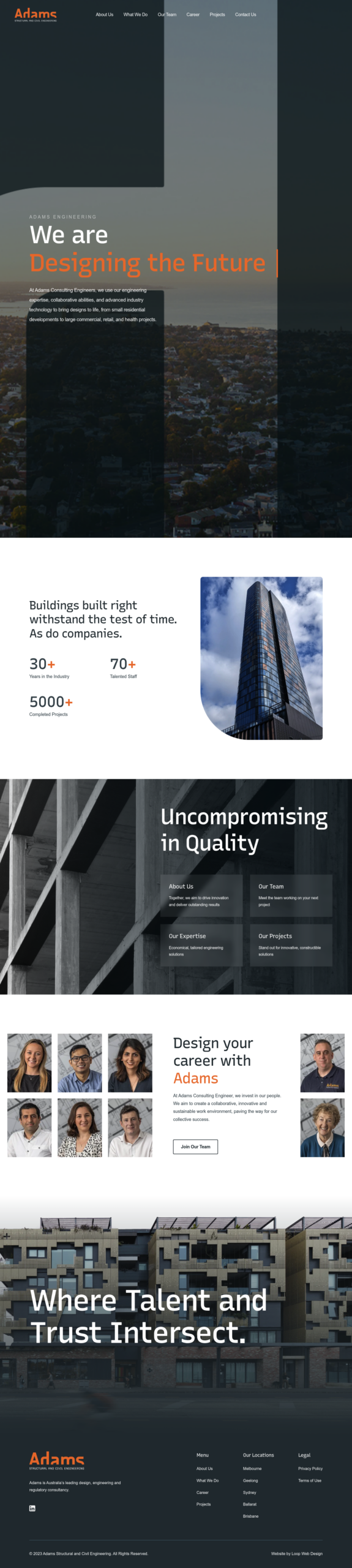 Adams Consulting Engineers Pty Ltd homepage screenshot