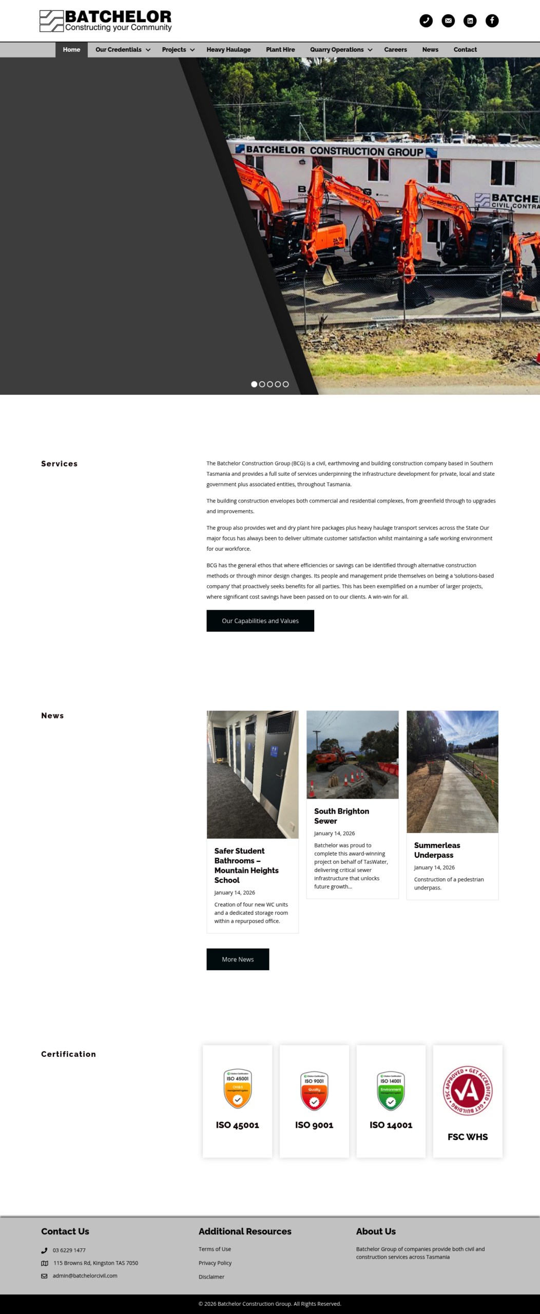Batchelor Construction Group homepage screenshot