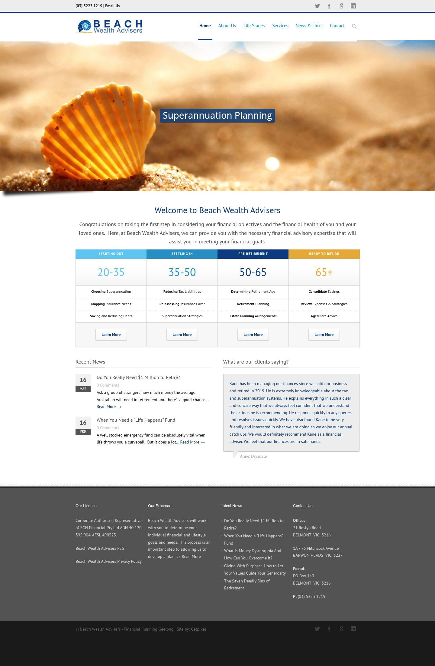Beach Wealth Advisers homepage screenshot