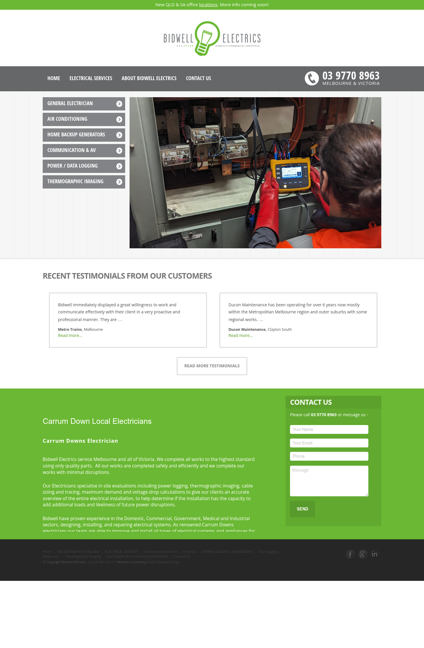 Bidwell Electrics Pty Ltd homepage screenshot