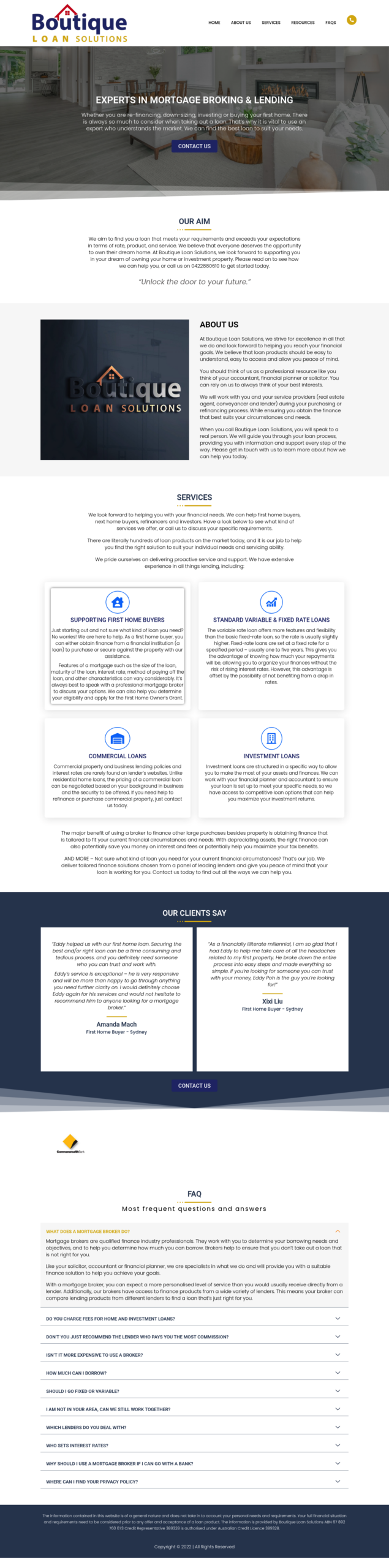 Boutique Loan Solutions | Mortgage Broker homepage screenshot