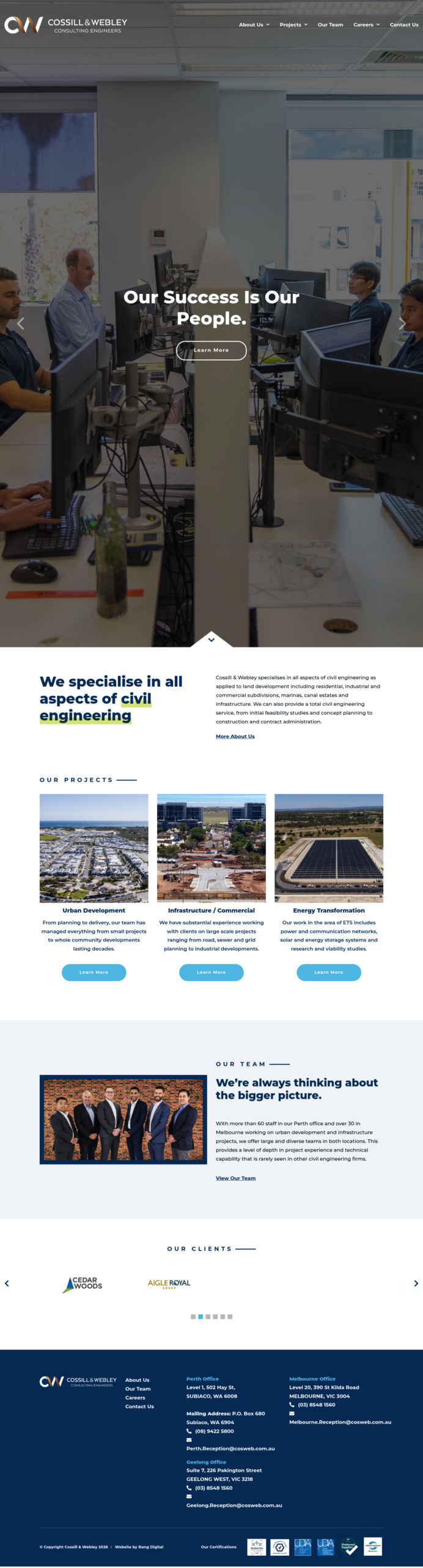 Cossill & Webley Consulting Engineers homepage screenshot