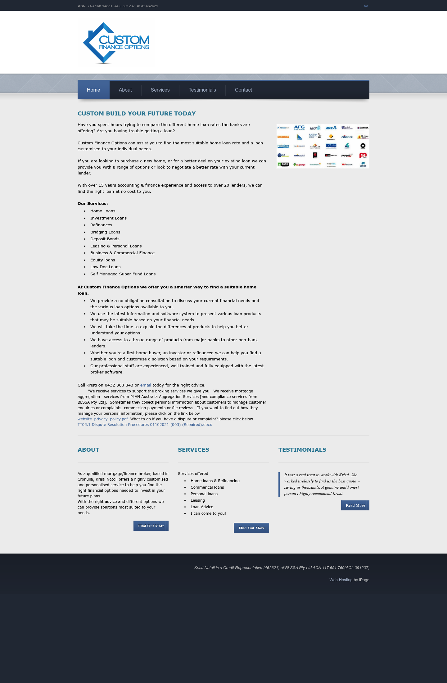 Customfinanceoptions homepage screenshot