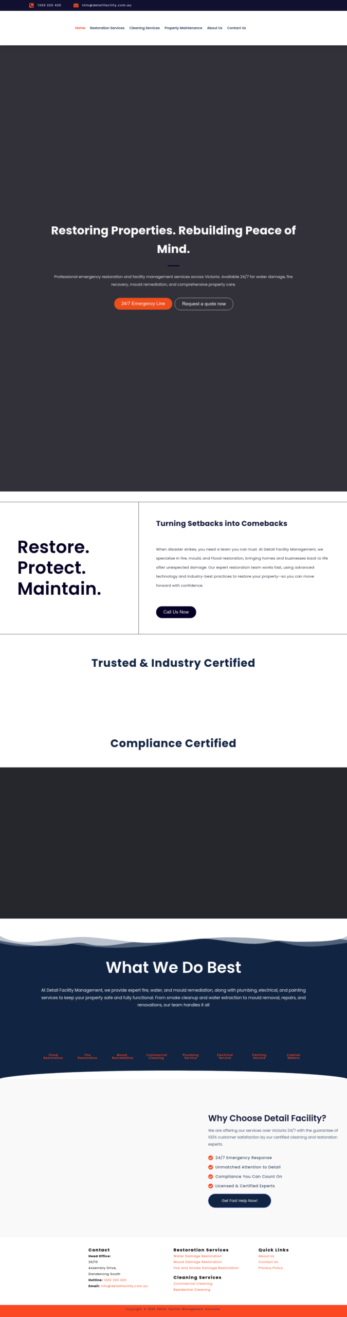 Detail Facility Management homepage screenshot