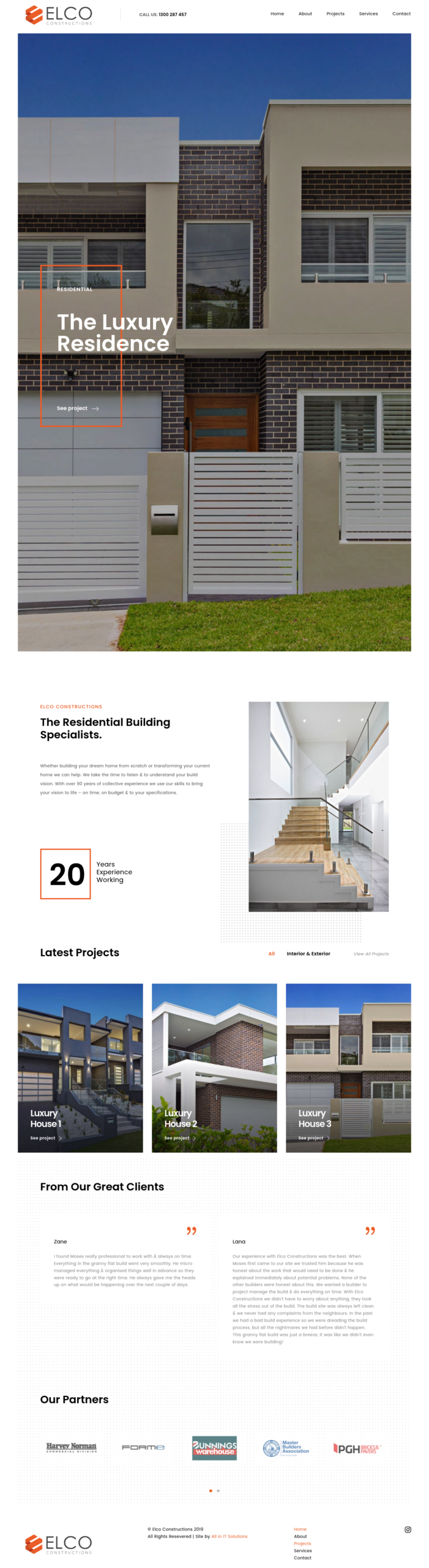 Elco Constructions homepage screenshot