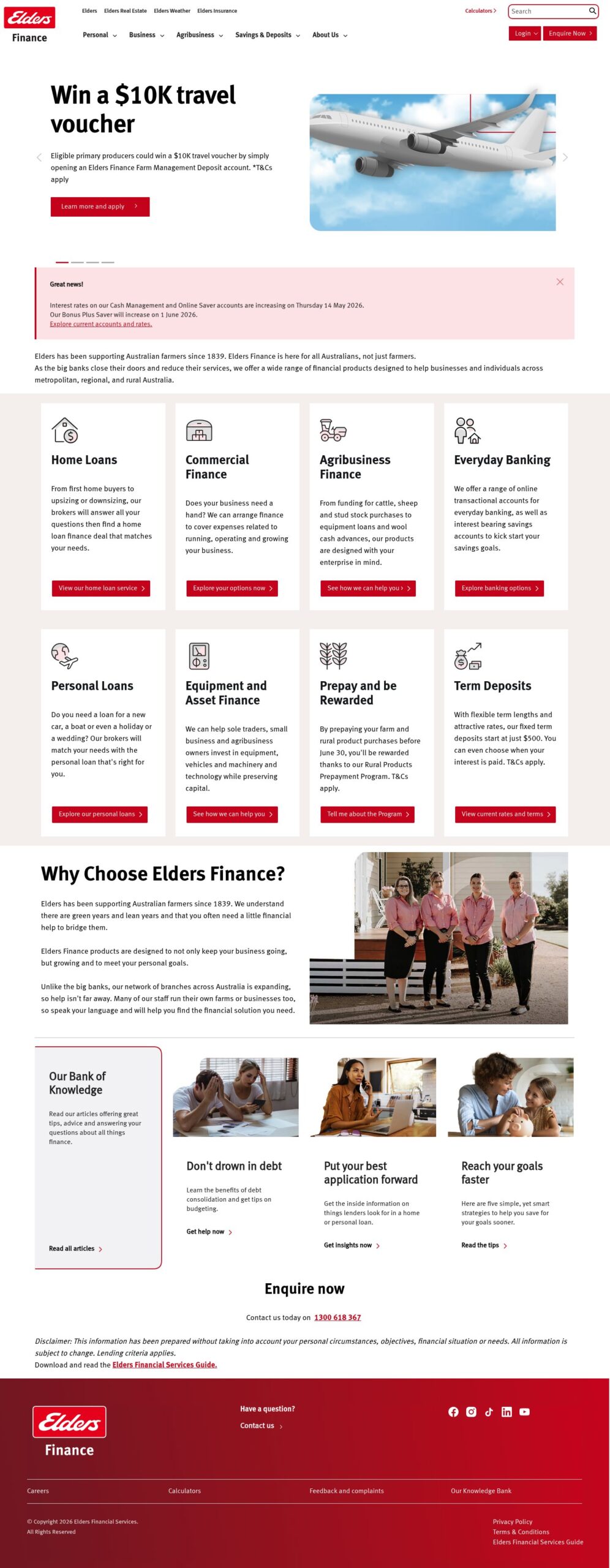 Elders Finance homepage screenshot