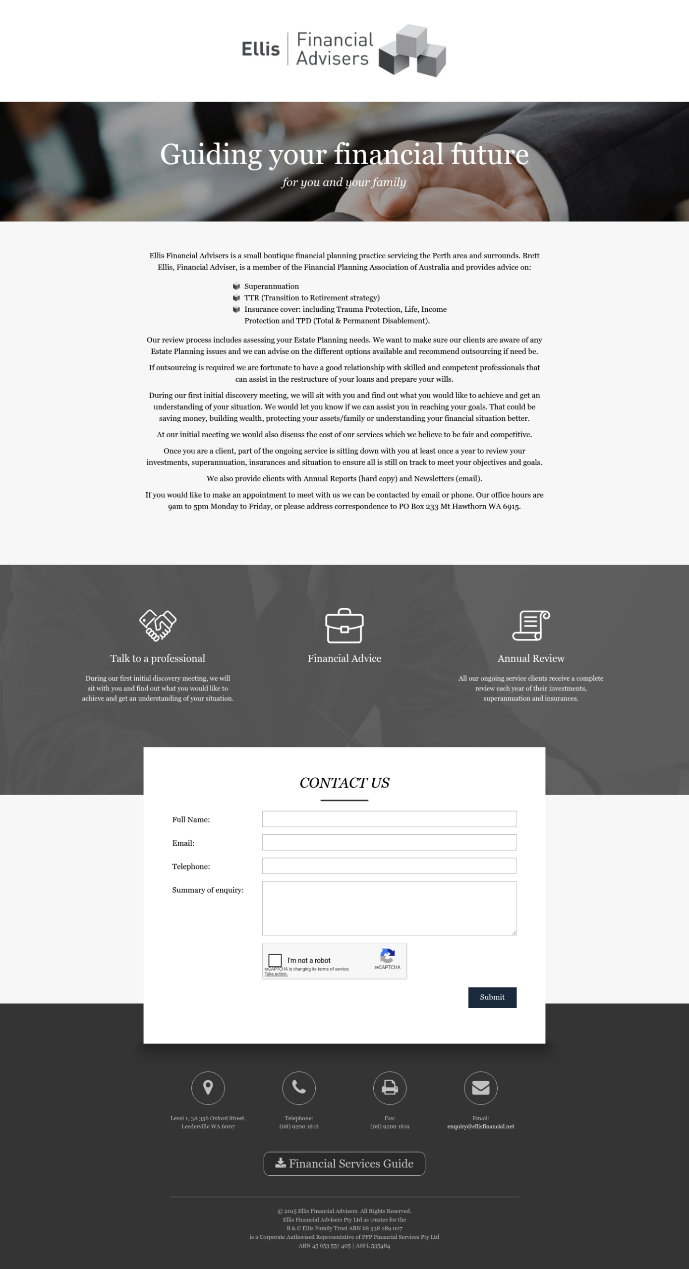 Ellisfinancial homepage screenshot