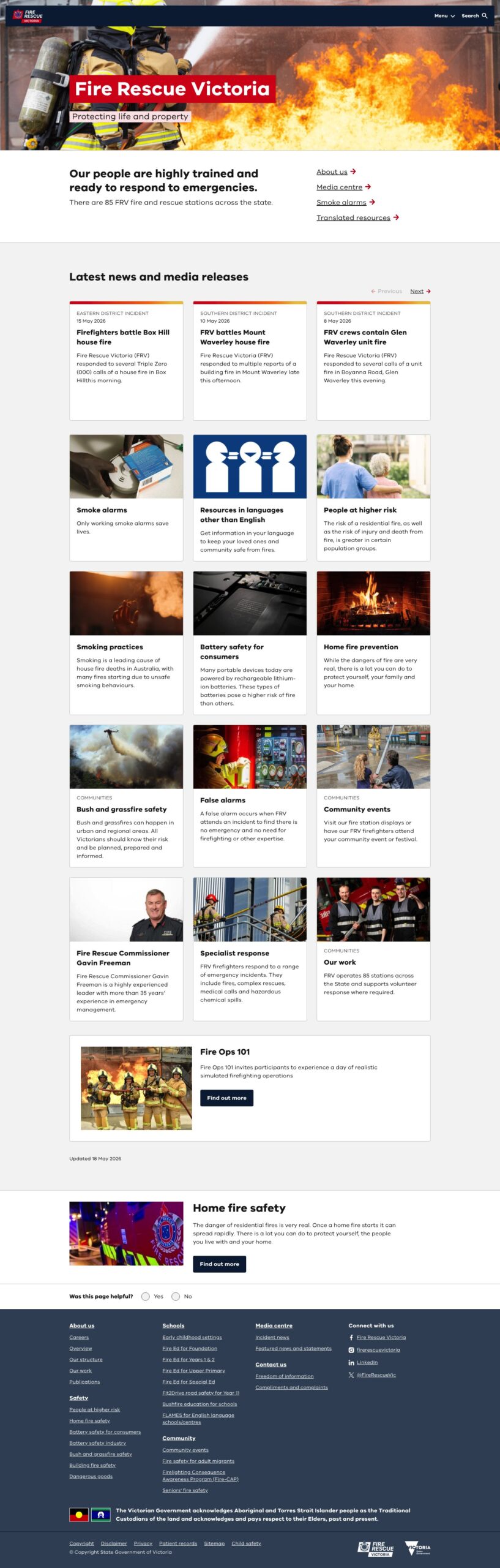 Fire Rescue Victoria homepage screenshot
