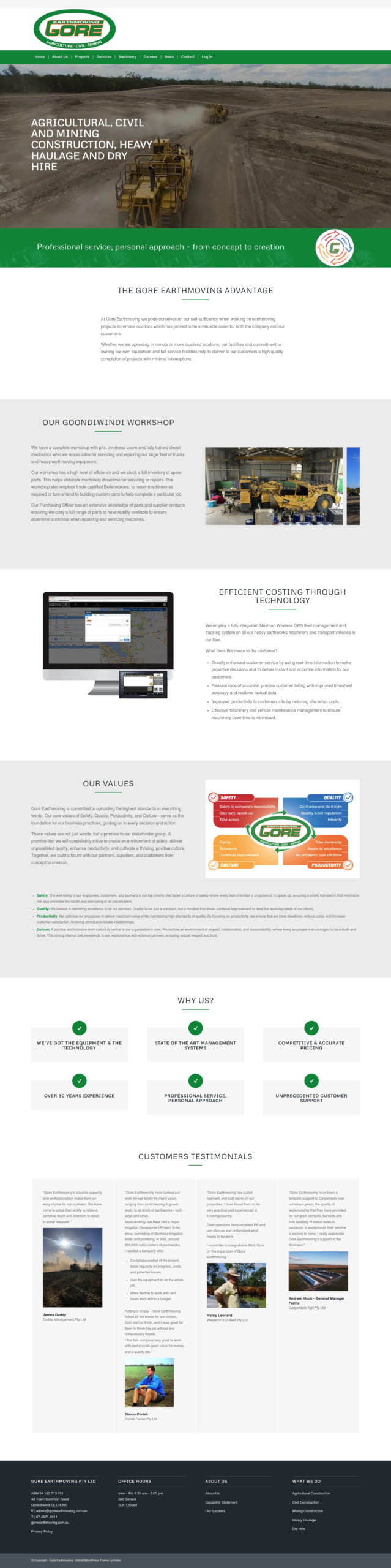 Gore Earthmoving homepage screenshot