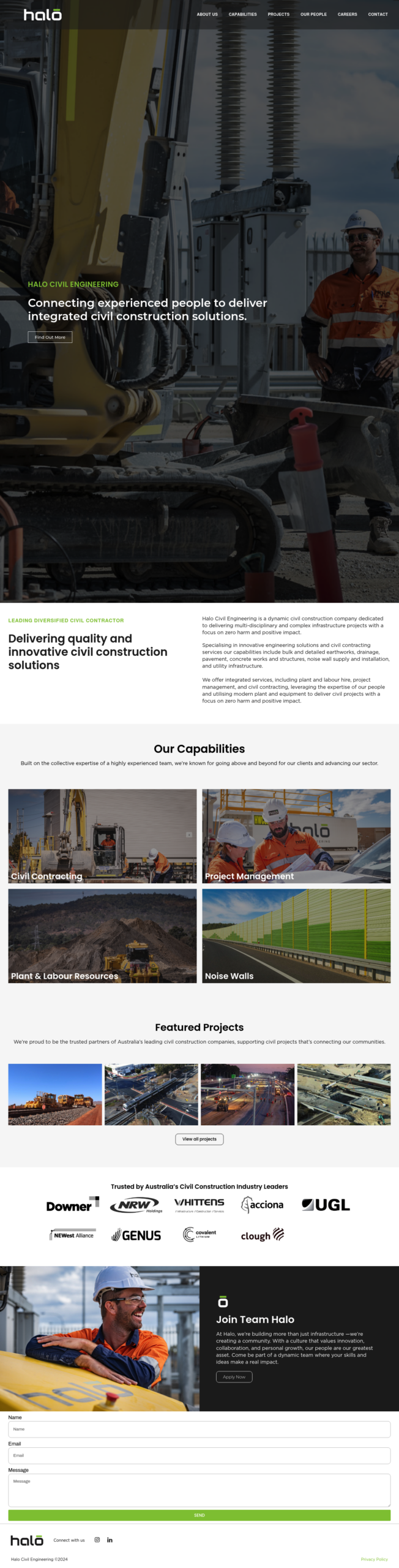 Halo Civil Engineering homepage screenshot