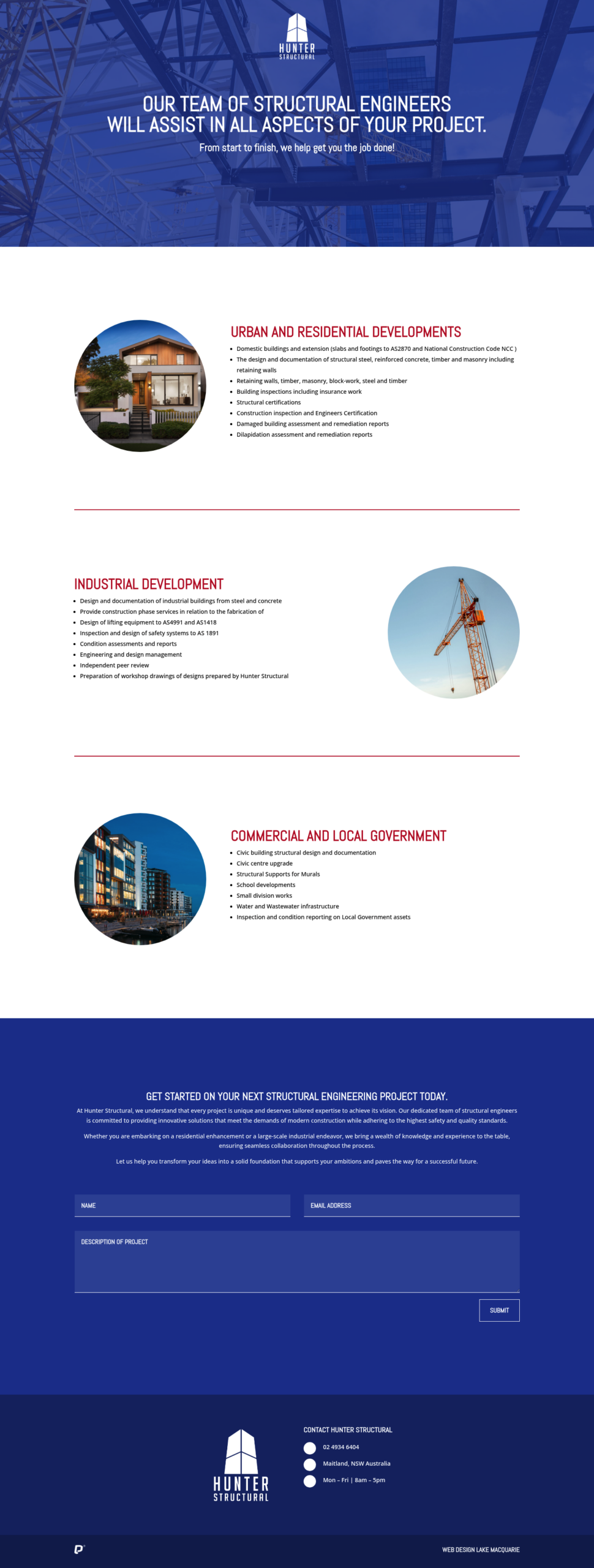 Hunter Structural homepage screenshot