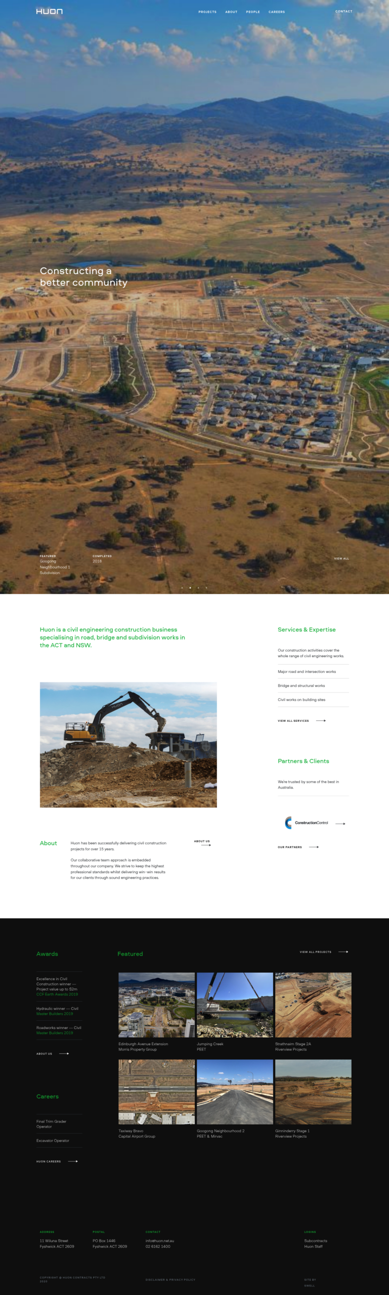 Huon Contractors Pty Ltd homepage screenshot