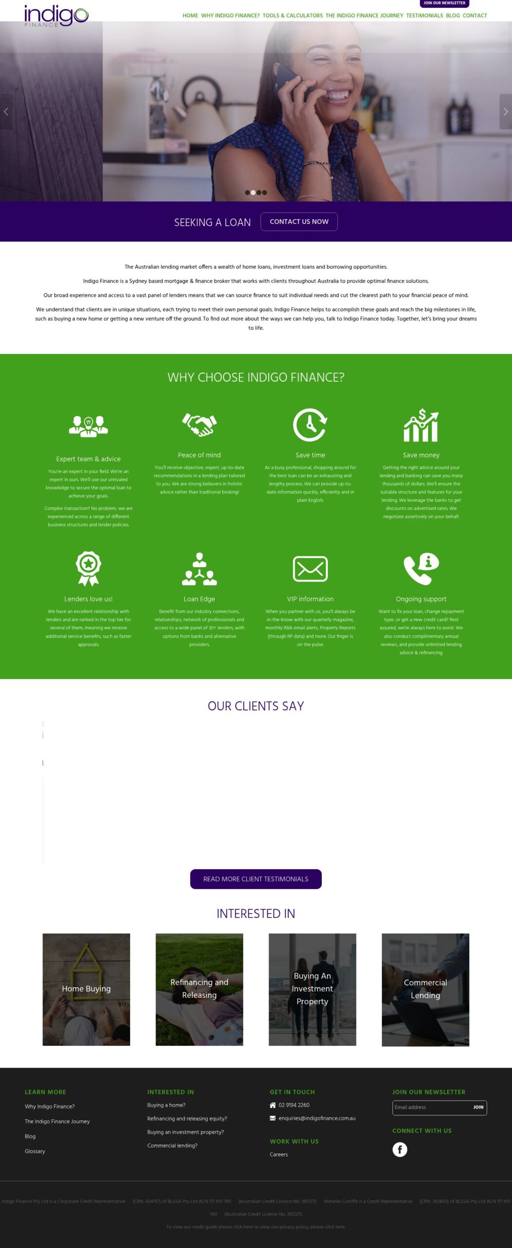 Indigofinance homepage screenshot