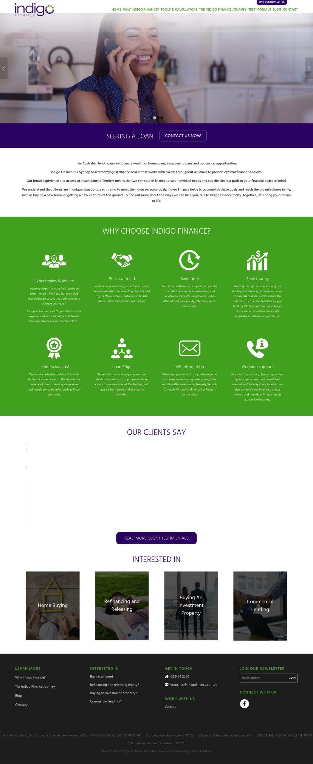 Indigofinance homepage screenshot