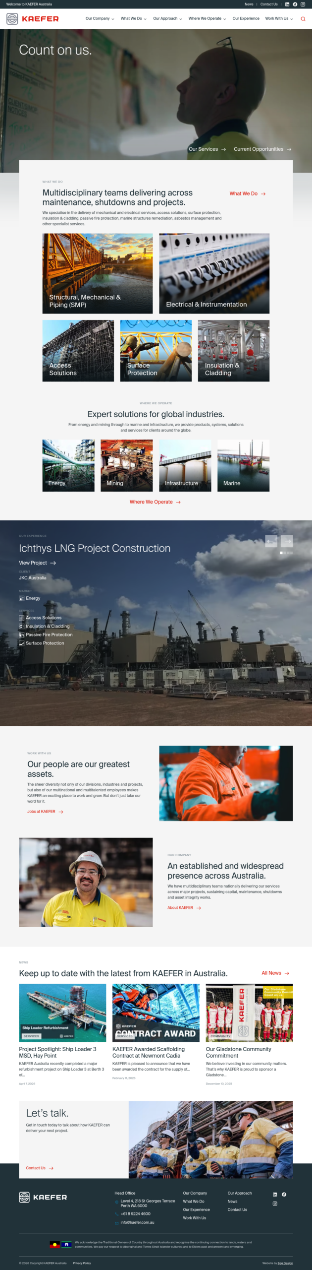 KAEFER Australia homepage screenshot