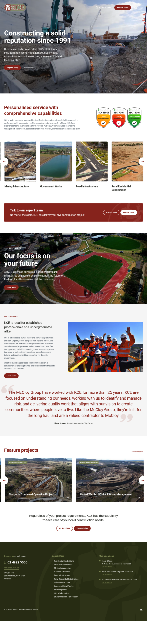 KCE homepage screenshot