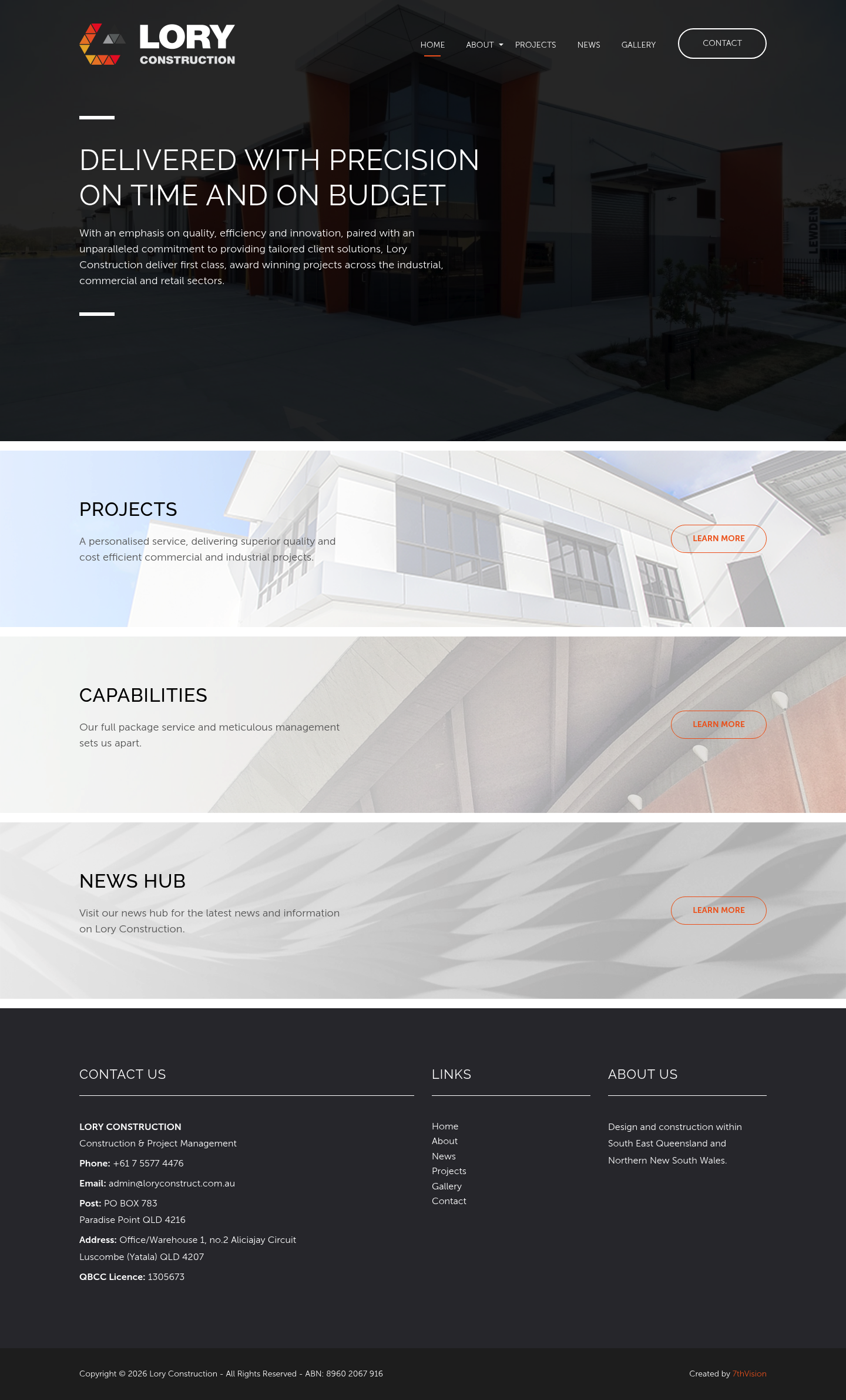 Lory Construction homepage screenshot