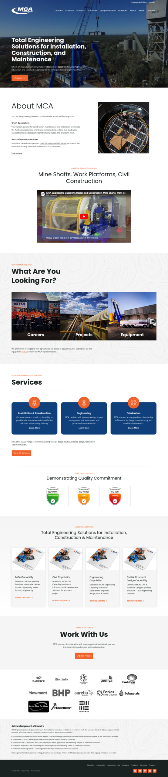 MCA Engineering Group Pty Ltd homepage screenshot