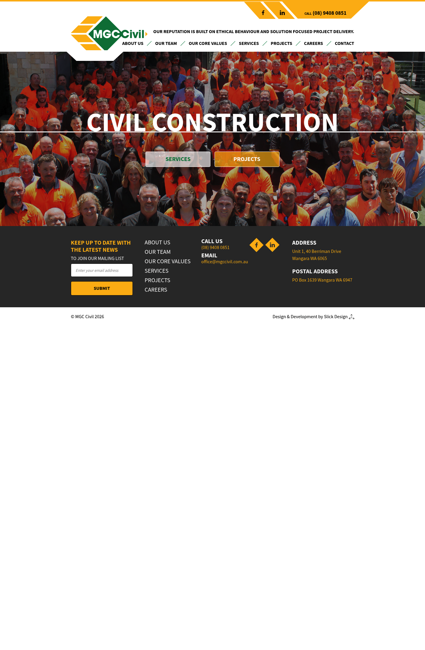 MGC Civil homepage screenshot