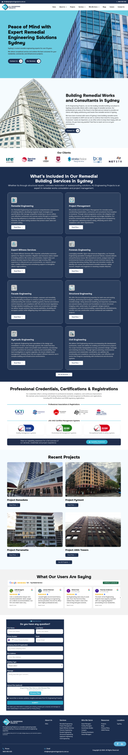 MJ Engineering Projects homepage screenshot