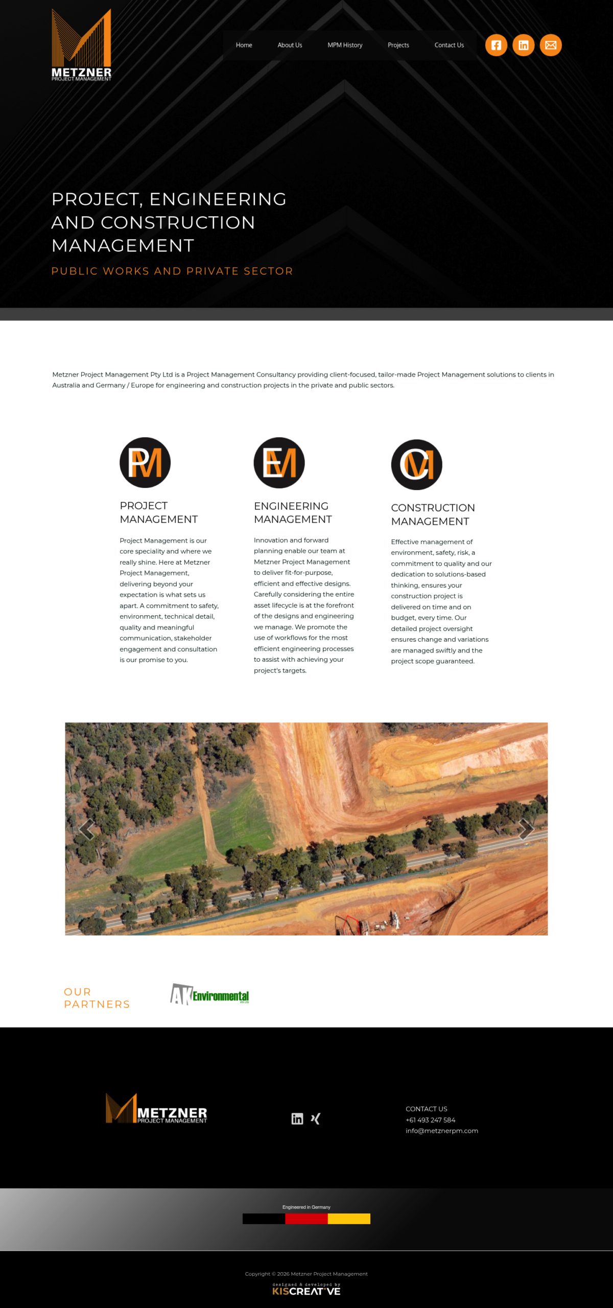 Metzner Project Management homepage screenshot