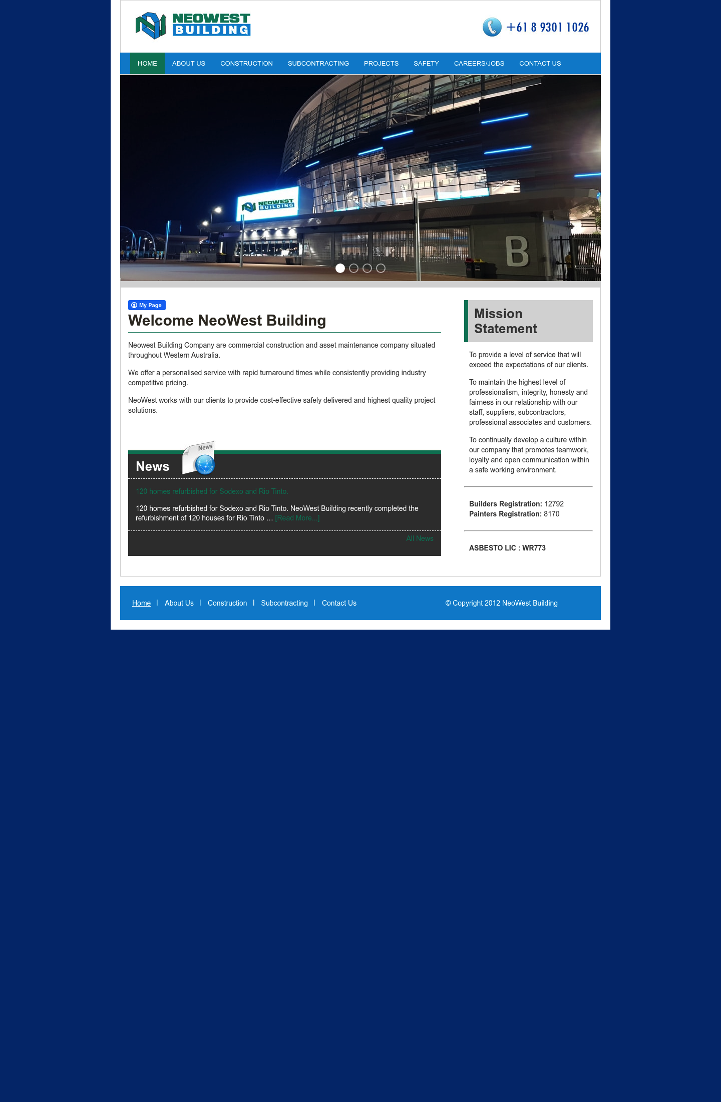 NEOWEST BUILDING CO PTY LTD homepage screenshot