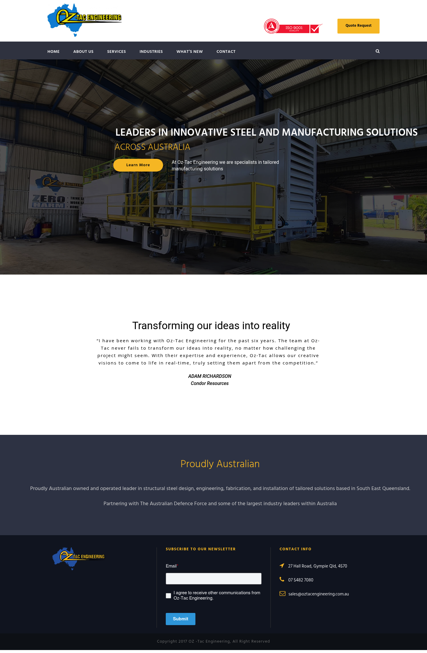 Oz-Tac Engineering homepage screenshot