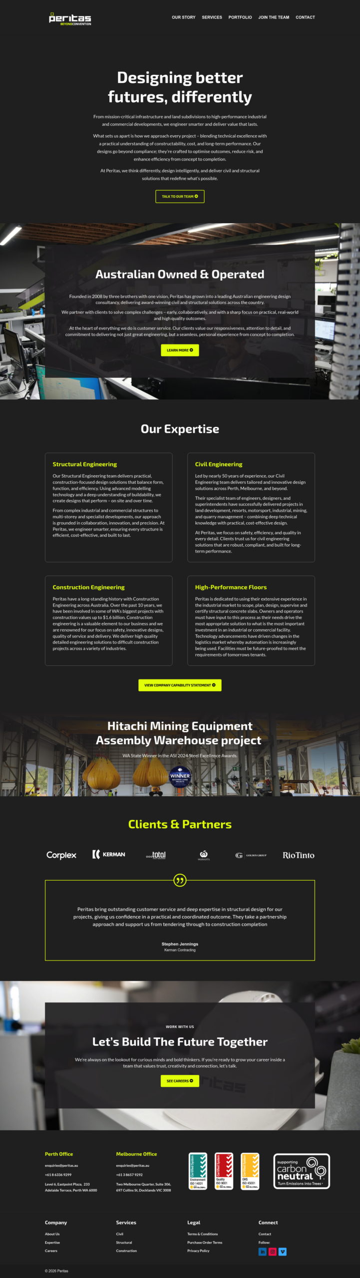 Peritas homepage screenshot