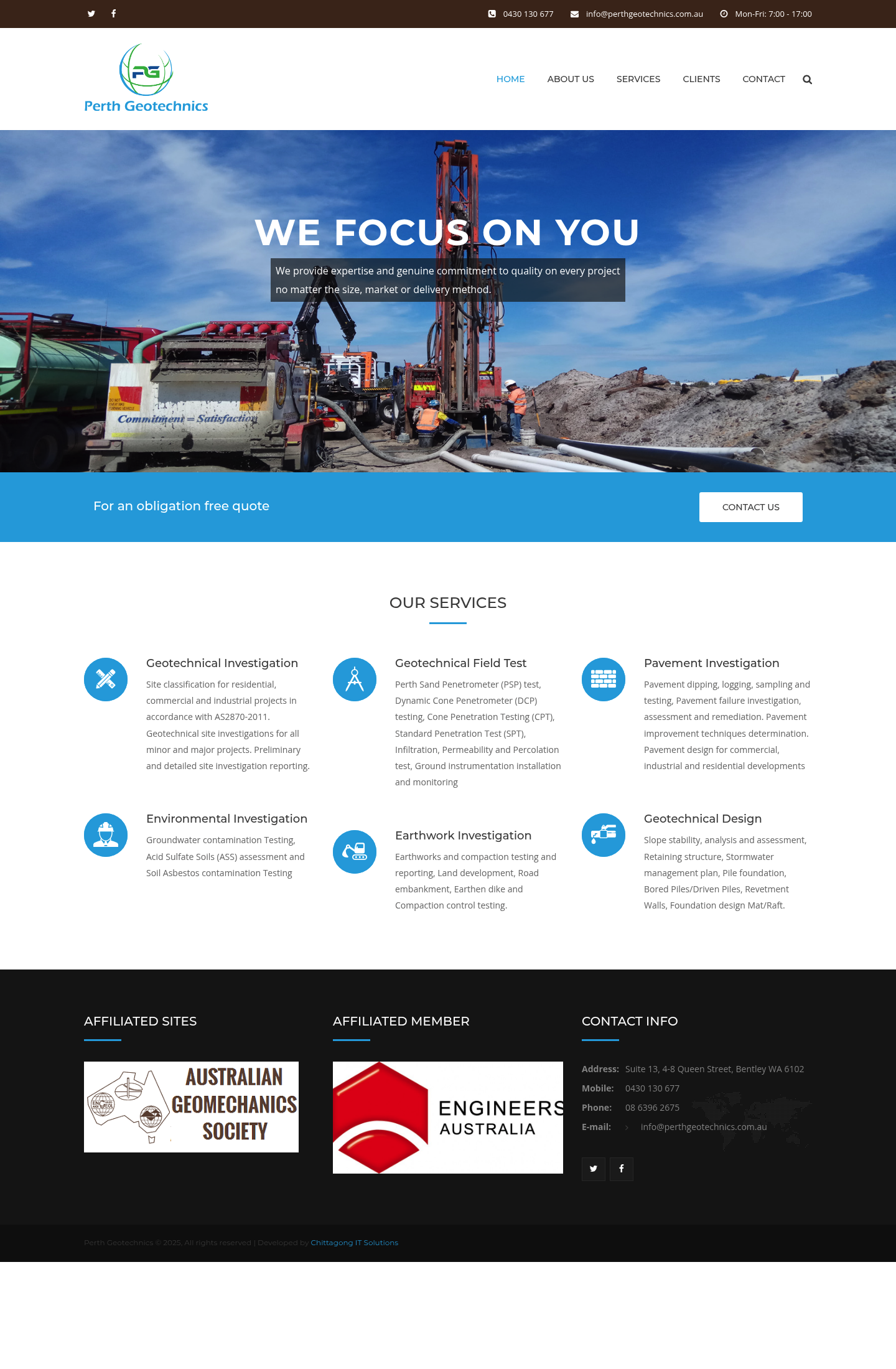 Perth Geotechnics homepage screenshot