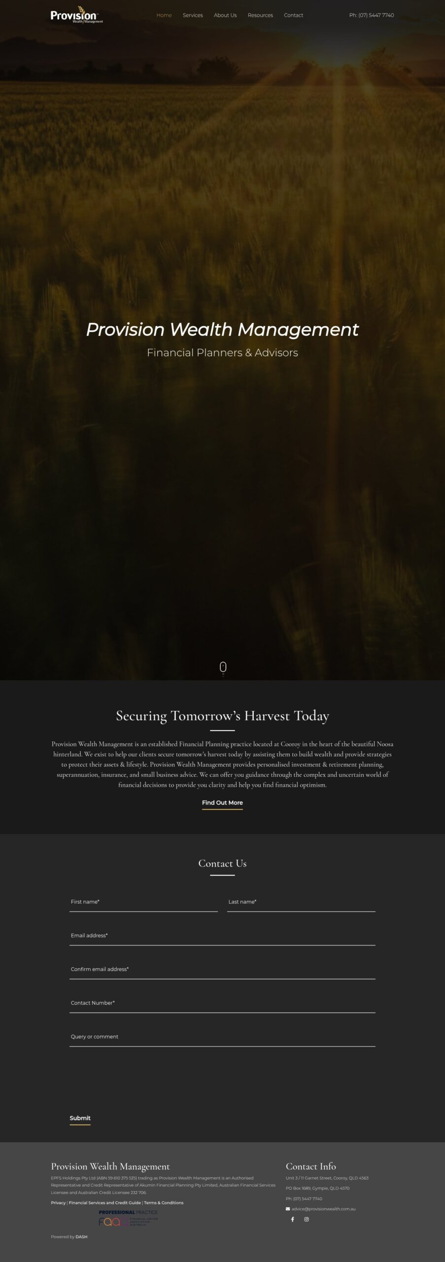 Provisionwealth homepage screenshot