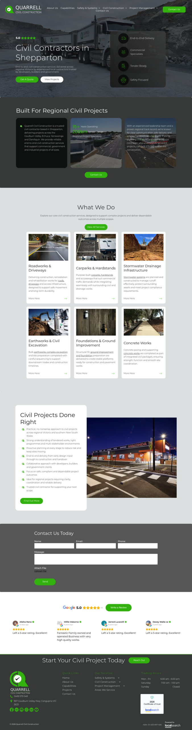 Quarrell Civil Construction homepage screenshot