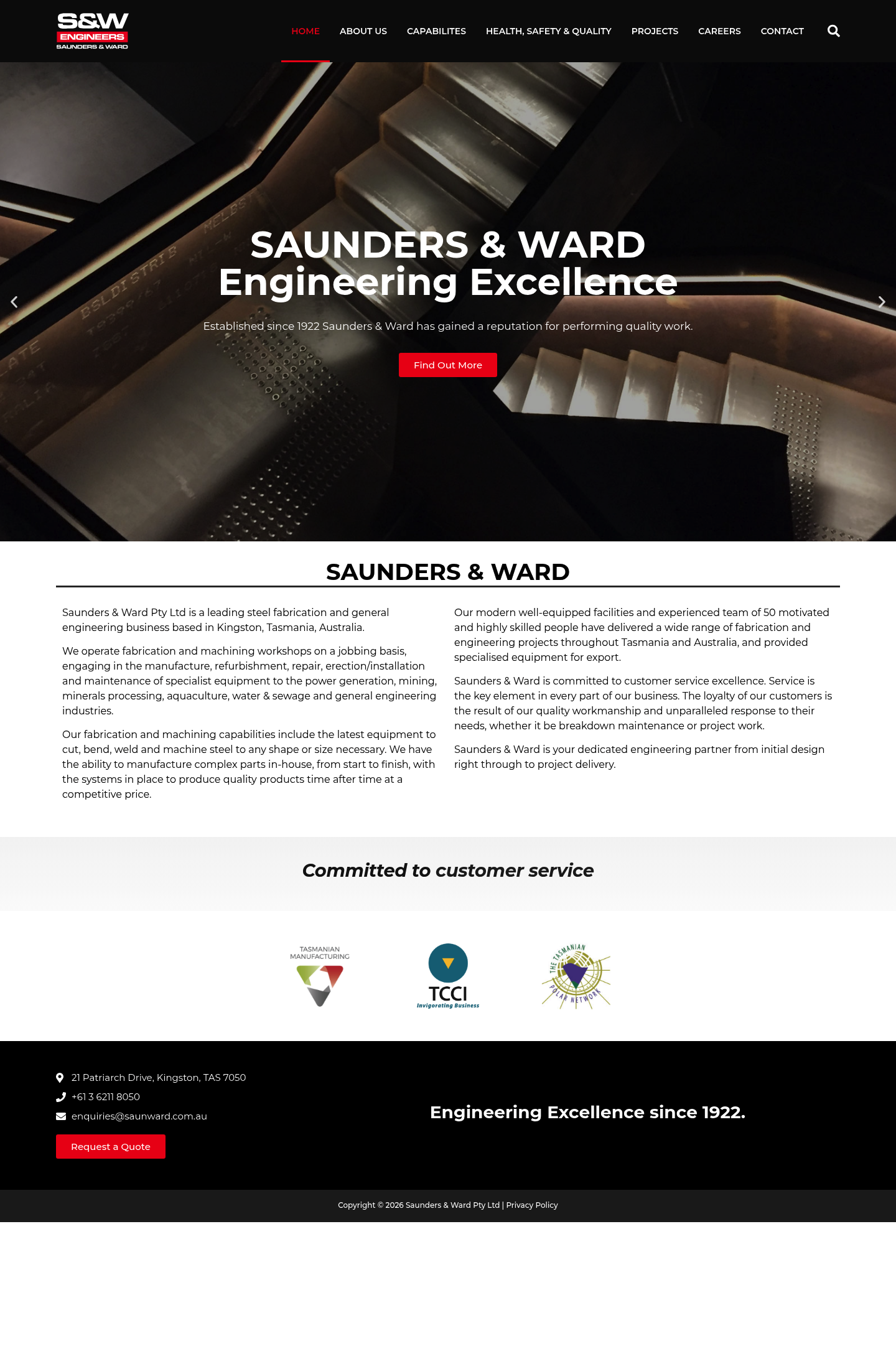 Saunders & Ward Pty Ltd homepage screenshot
