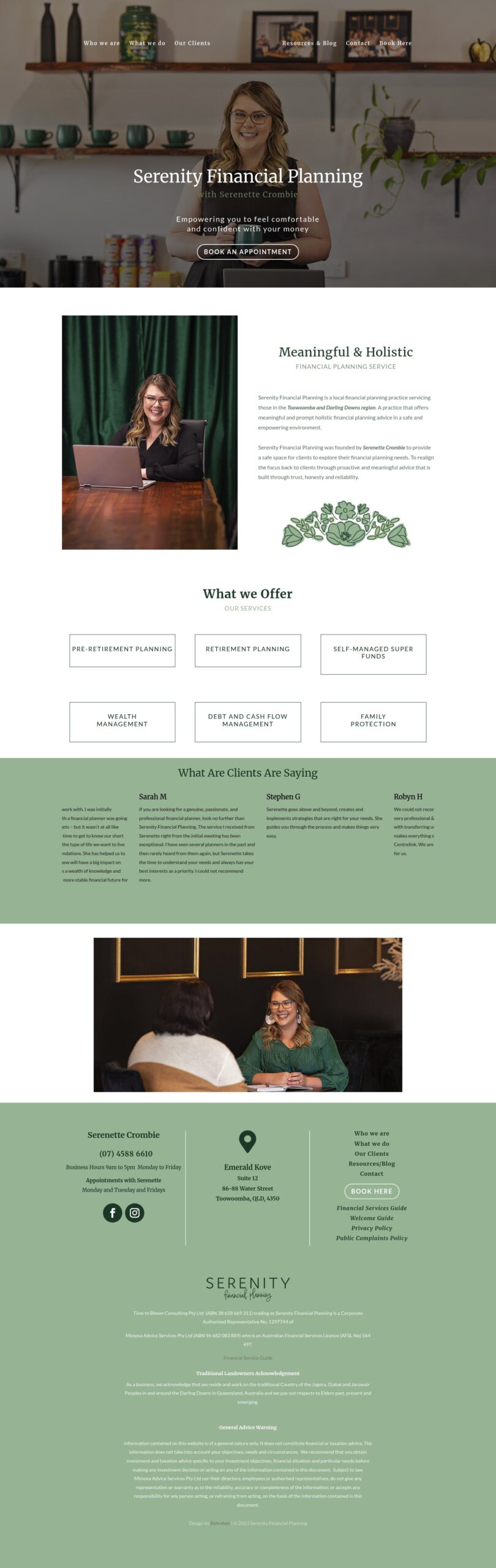 Serenity Financial Planning homepage screenshot
