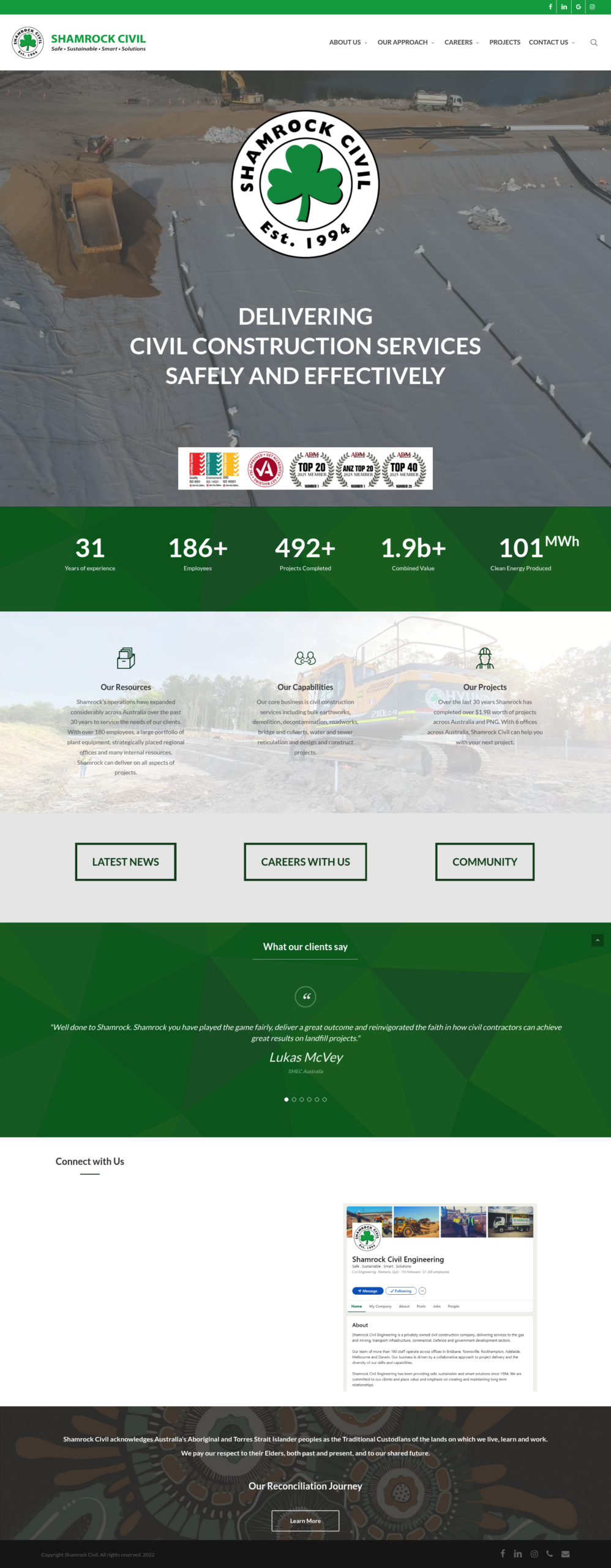 Shamrock Civil Engineering homepage screenshot