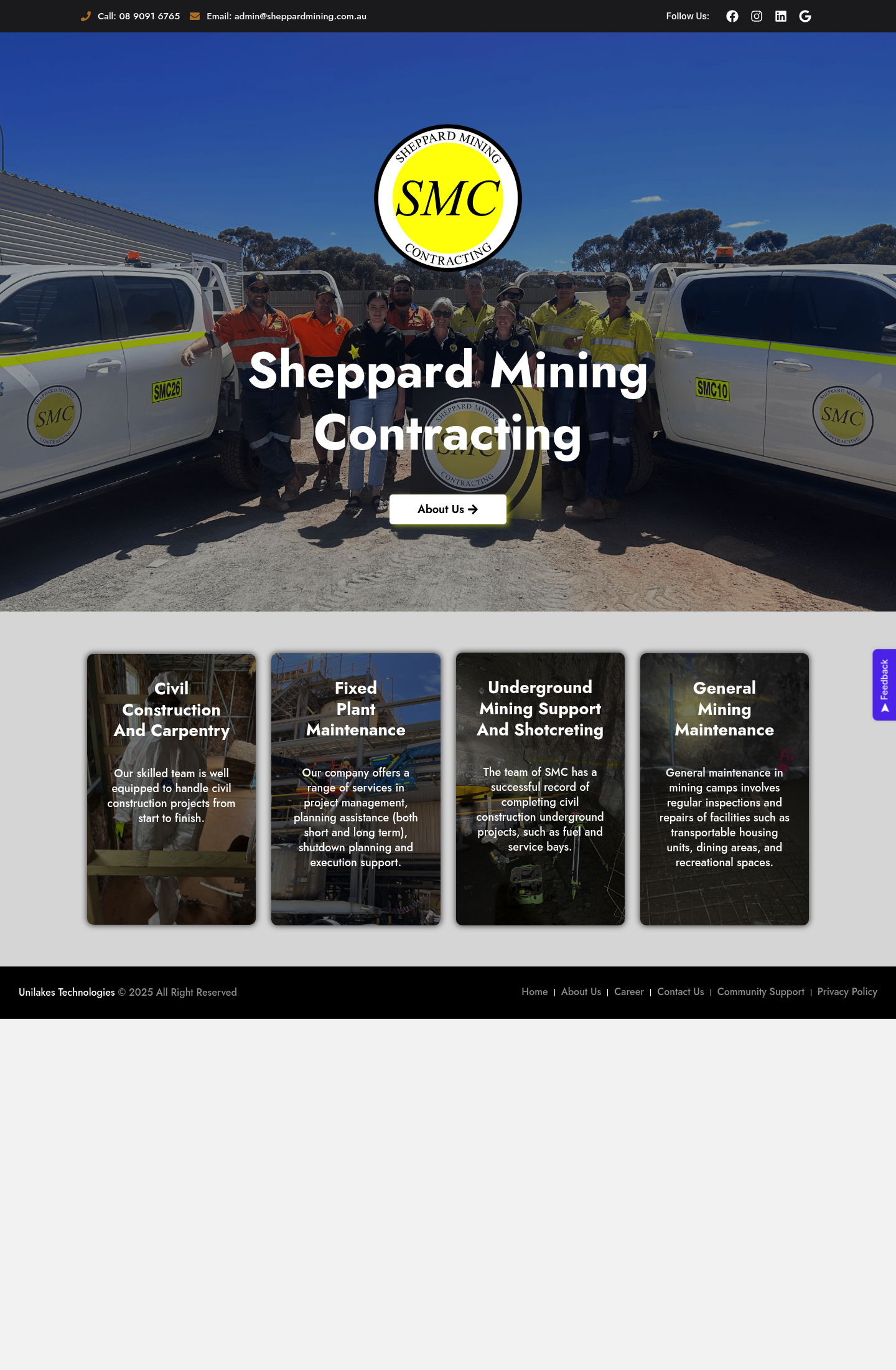 Sheppard Mining Contracting homepage screenshot