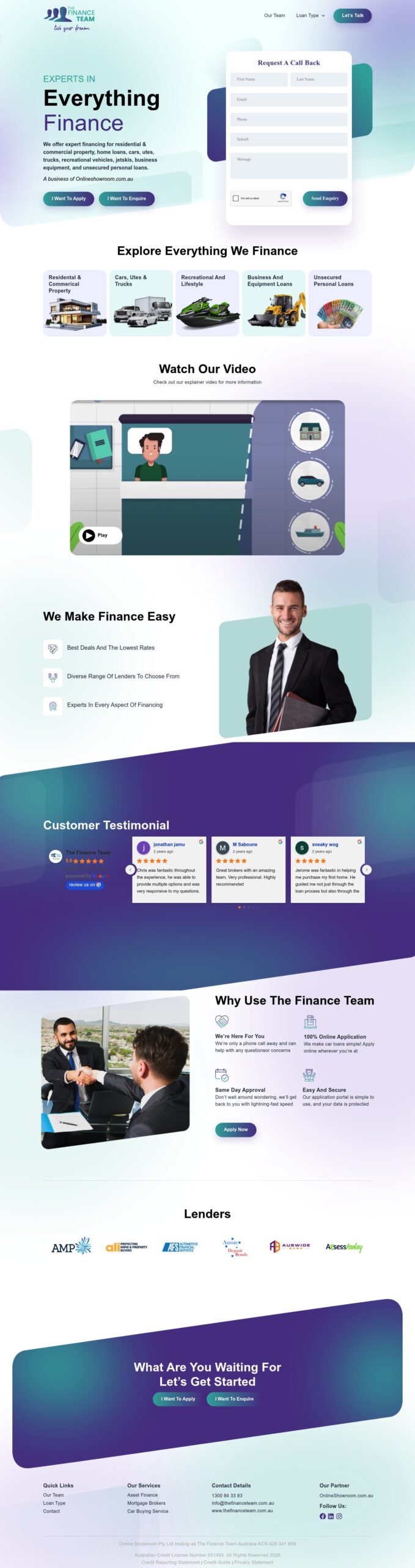 The Finance Team homepage screenshot