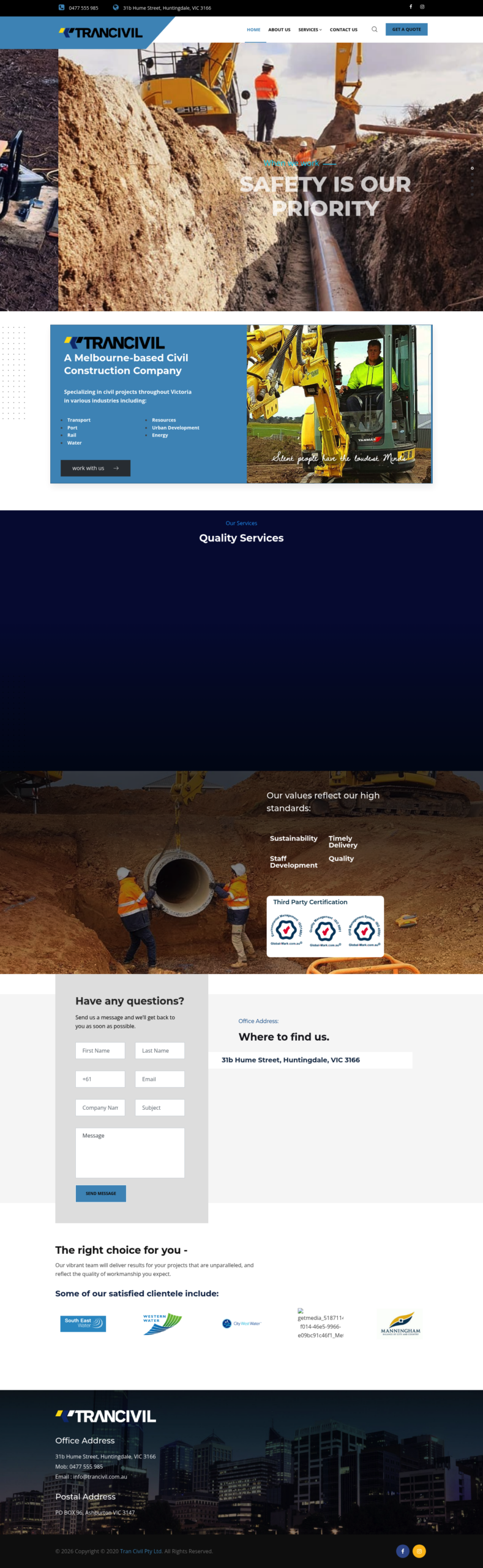 Tran Civil Pty Ltd homepage screenshot