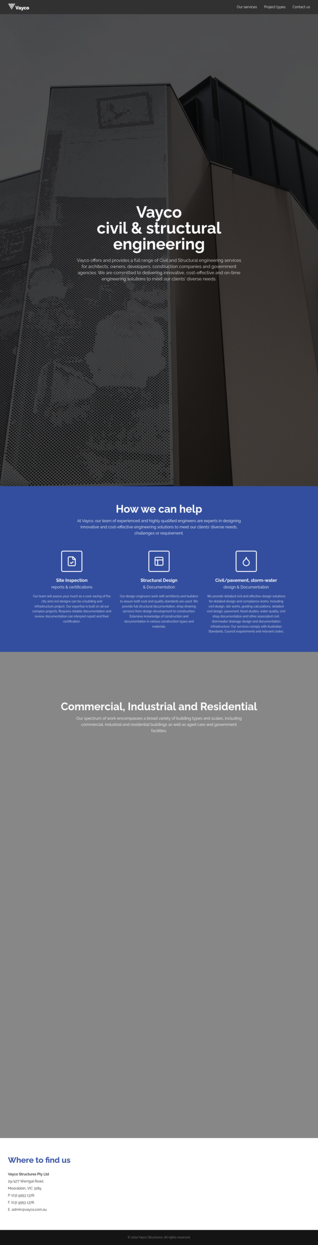 Vayco Structures homepage screenshot
