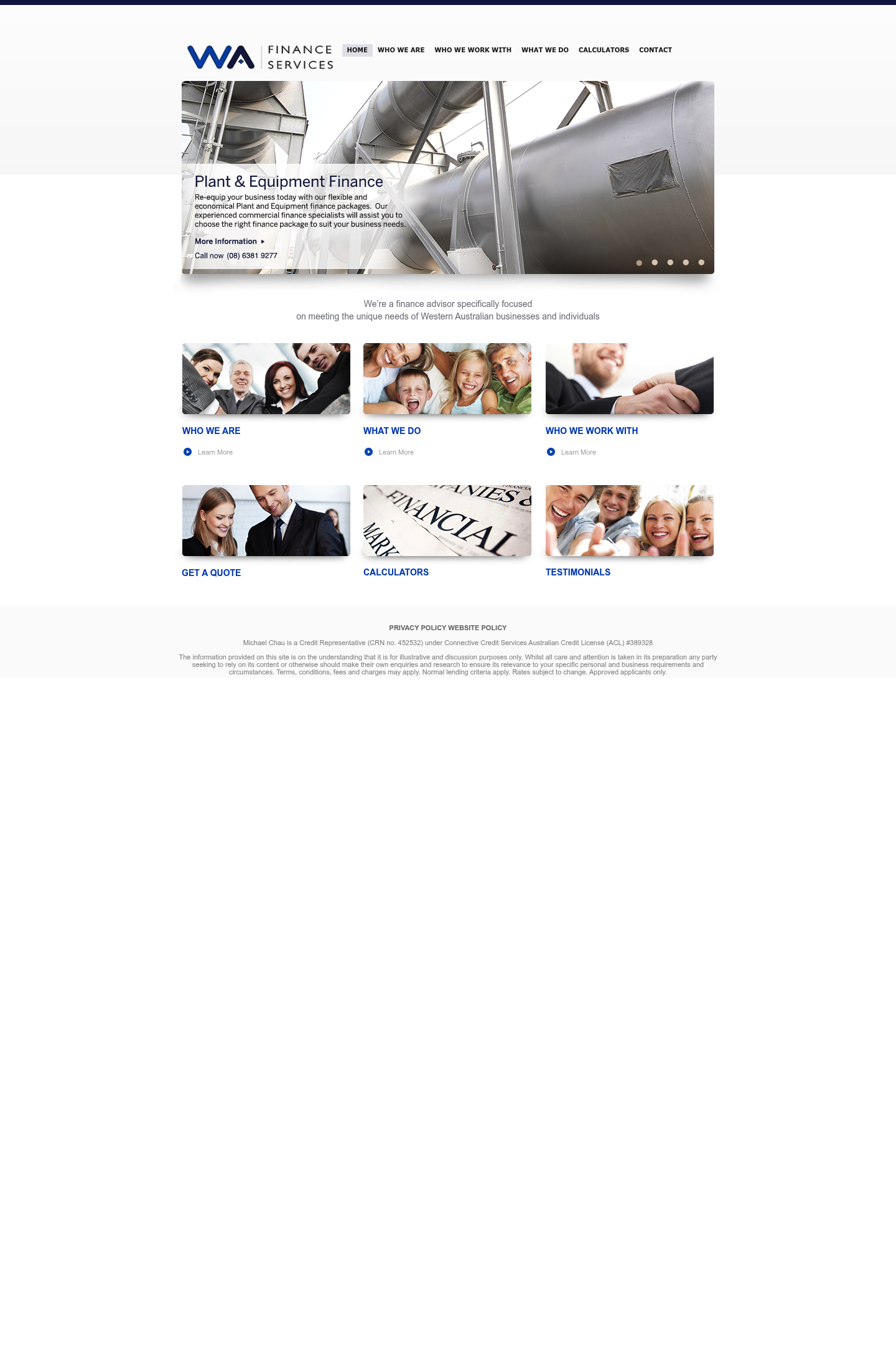 WA Finance Services homepage screenshot