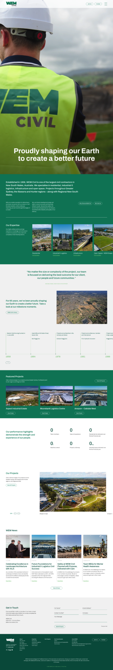 WEM Civil homepage screenshot
