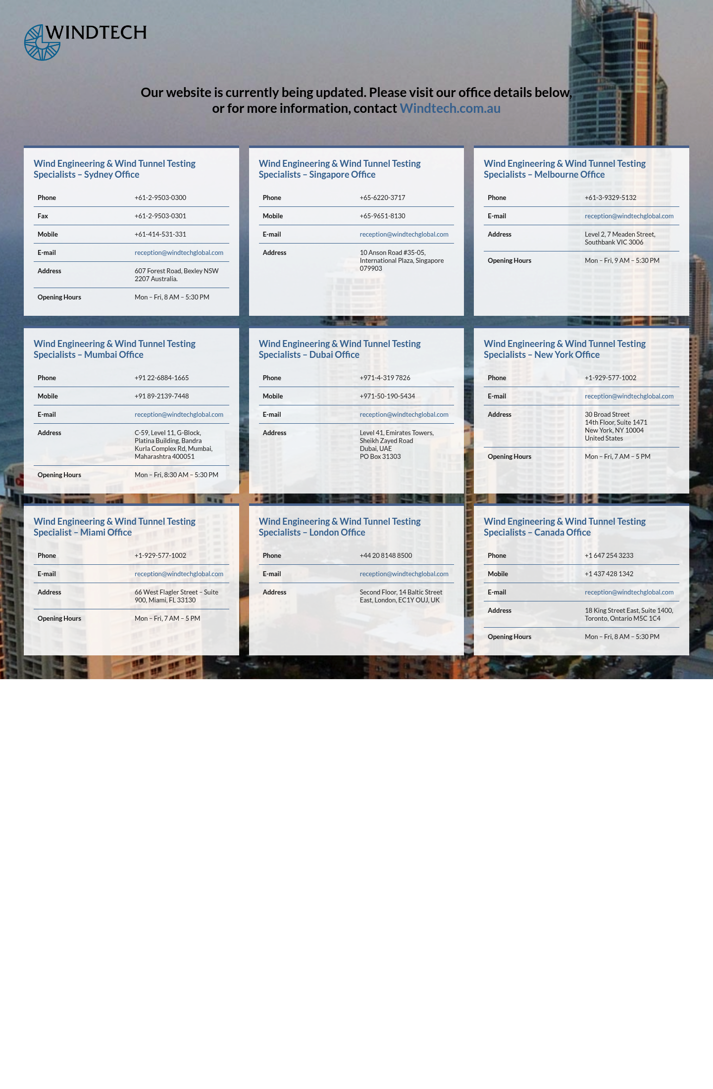 Windtech Consultants homepage screenshot