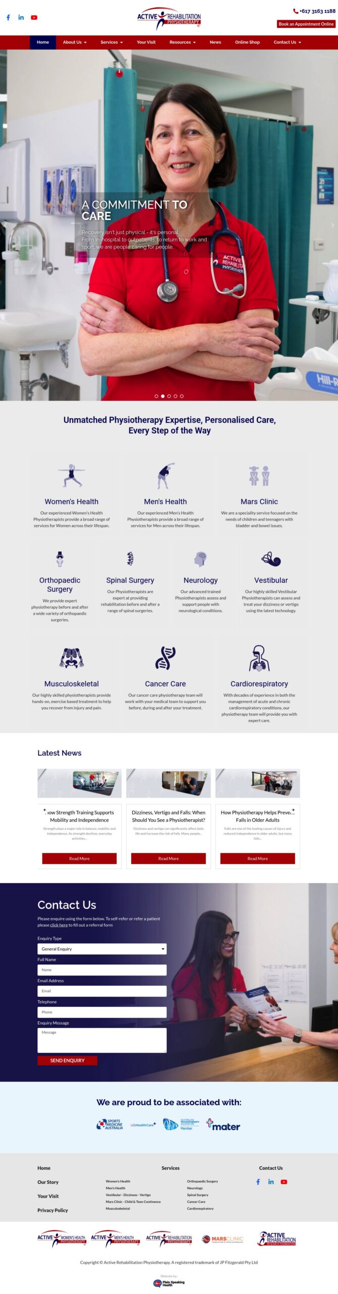 Active Rehabilitation Physiotherapy homepage screenshot