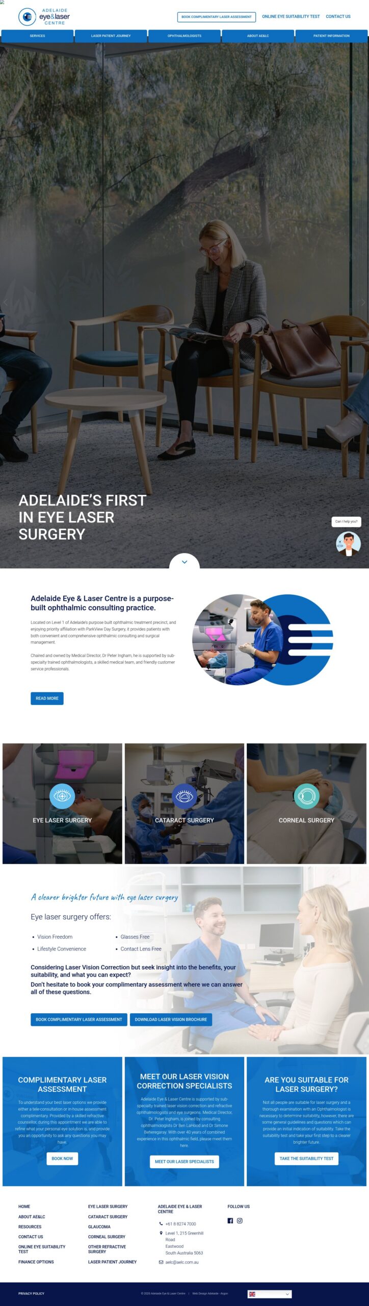 Adelaide Eye & Laser Centre homepage screenshot