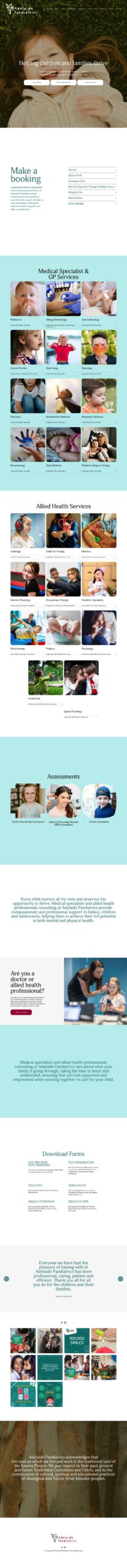 Adelaide Paediatrics homepage screenshot