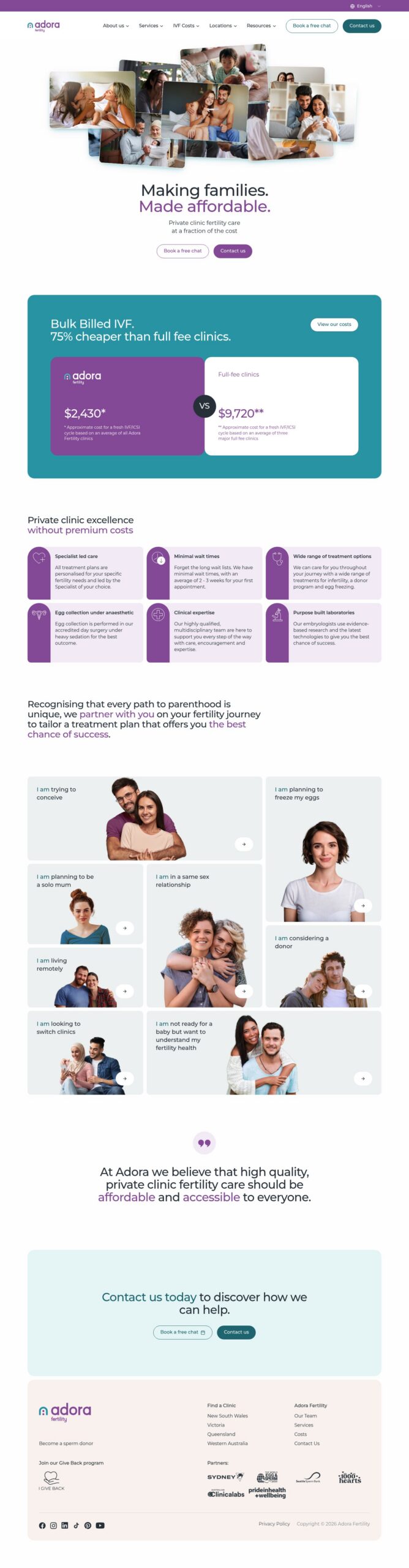 Adora Fertility homepage screenshot
