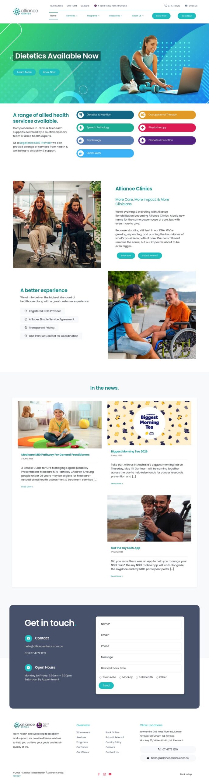 Alliance Clinics homepage screenshot
